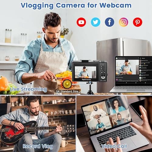 4K Digital Camera for Photography, 64MP Vlogging Camera for YouTube with 3" 180°Flip Screen, 18X Digital Zoom HD Autofocus Compact Camera with WiFi,Flash,32GB TF Card & 2 Batteries(Black) thumbnail 3