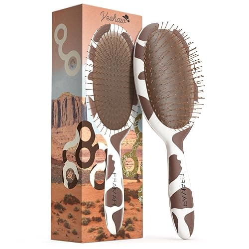 FRAMAR Cow Print Hair Brush Detangler, Detangling Hairbrush For Women, Wet Hair Brush For Girls, Hair Detangler Brush, Wet Hairbrush, Hairbrushes, Girls Hairbrush Detangler, Reduces Frizz – Cow Print - Image 1