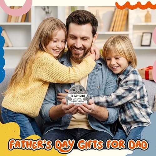 Mini Funny Dad Gifts from Daughter Son Wife Crochet Stone Decor, Birthday Gift Ideas for Bonus Step Dads Father Daddy Presents, Dad You are My Rock Sentimental Handmade Decoration thumbnail 6