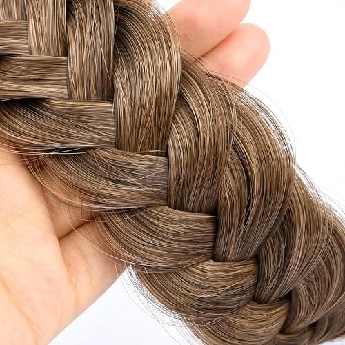 DIGUAN Wide Messy Braided Headband With Teeth Synthetic Hair Plaited Headband High Elasticity Braids Chunky Fishtail Braided Hair Band Hairpiece for Girls Women Beauty Accessory (Claybank) thumbnail 2