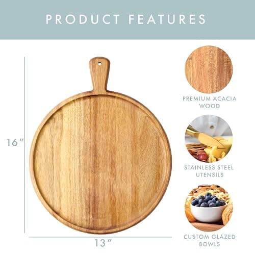 Grazerie Charcuterie Board Set - Round Acacia Cheese Board Serving Tray with Accessories - House Warming Gifts for New Home, Bridal Shower & Wedding Gift, Birthday Gifts for Women thumbnail 3