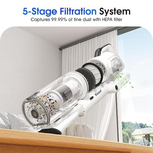 Cordless Vacuum Cleaner, 600W 50KPA 70Mins Runtime Fast Charging Vacuum Cleaner, Self-Standing LED Light Touch Screen Stick Vacuum for Home Light Weight,for Pet Hair/Carpet/Floor, White thumbnail 7