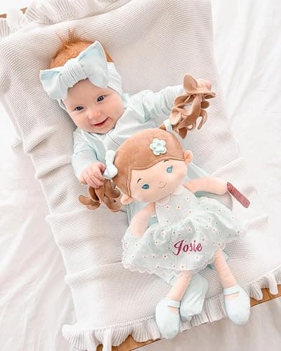 LeyaDoll Personalized Soft Baby Doll Toys (16''), My First Baby Rag Doll for 1 Year-Old Girl Birthday Gift, Christmas Plush Toys Gift for Toddler Kids Infants-Daydream Melia Girl-Blue thumbnail 6