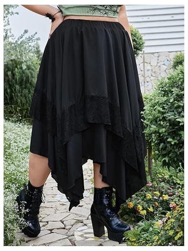 Verdusa Women's Plus Size Goth High Waist Skirts Flowy Lace Layered Long Renaissance Skirt thumbnail 3