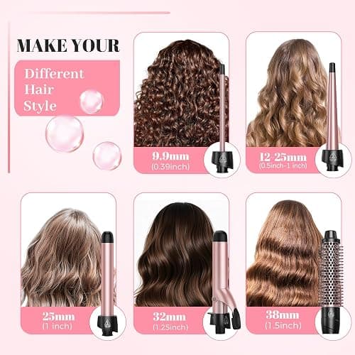 ANIEKIN 5 in 1 Curling Iron Set, Fast Heat Up Curling Wand from 3/8 to 1 1/4 Inch and a Thermal Brush Come with, Dual Voltage Hair Curler for Women All Hair Types and Travel Use, Gifts for Women thumbnail 2