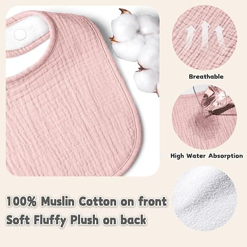 Susurration Muslin Baby Drool Bibs 10Pack Soft Square Adjustable Bandana Bibs for Unisex Baby Girls & Boys thumbnail 4