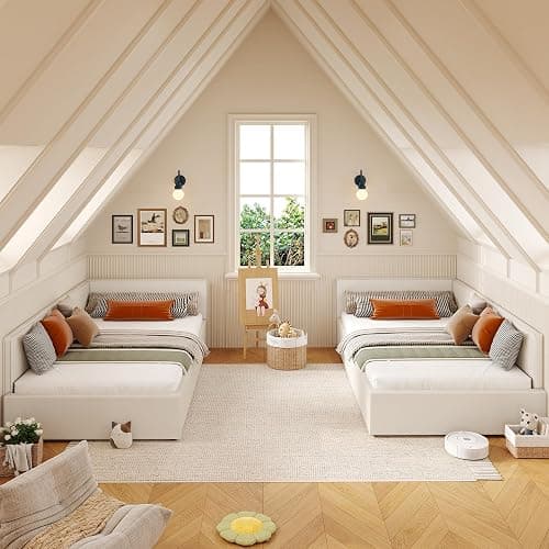 GarveeHome Twin Daybed with Bed Rails, Velvet Upholstered Corner Bed Frame with Headboard, Modern Kids Bed with Guardrail for Living Room, Bedroom, Easy Assembly, Beige thumbnail 7