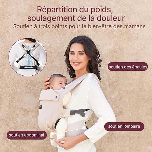 Momcozy Porte-bébé - Ergonomique, confortable et léger, adapté aux bébés de 3 à 20 kg, facile à enfiler, idéal pour une parentalité mains libres, Kaki thumbnail 5
