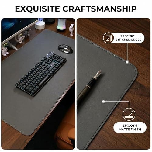 PIPRE Desk Mat, 22 x 30 cm, Premium Leather Mouse Mat, Non-Slip Table Mat, Desk Mat, Multifunctional Office Mousepad, Desk Accessories for Office and Home Office (Dunkelgrau) thumbnail 5