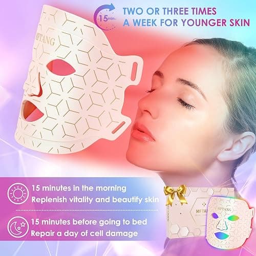 Red Light Therapy for Face, 7 Colors Led Light Therapy Silicone Facial Mask - Birthday, Christmas, Mothers Day, Valentines Day, Self Care Gifts for Her Women Mom Best Friend Wife (Pink) thumbnail 6
