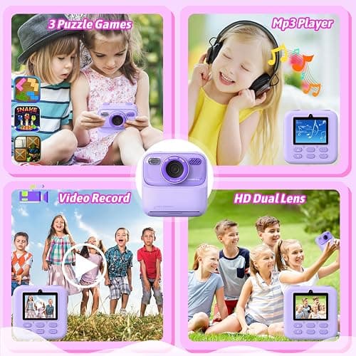 Kids Instant Digital Cameras for Boys and Girls, 1080P HD Dual-Lens Selfie Digital Camera with Print Paper & 32G Card, Christmas Birthday Gifts Toys for Toddler and Teenagers Age 3-16 Years Old thumbnail 3
