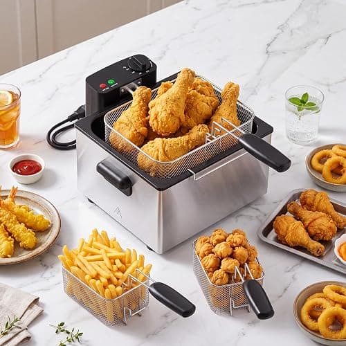OLIXIS 5L Stainless Steel Deep Fryer, Electric Fryer with 3 Blankets, Lid with Viewing Window, 1800W Power, 4 Temp Control for Home Kitchen, Fried Chicken, Shrimp, French Fries, Silver thumbnail 2