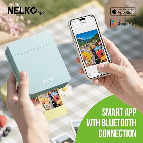Nelko PP01 Photo Printer, 2x3 Portable Photo Printer, Mini Printer, Green | Instant Color Inkjet Printer for Smartphone, Sticky-Back Photos, Bluetooth Compatible with iOS & Android, AI App Editing thumbnail 2