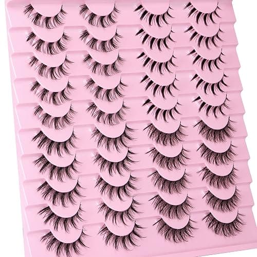 Manga Lashes Natural Look Anime False Eyelashes 20 Pairs Clear Band Individual Wispy Fake Eyelashes Strip Spiky DIY Cluster Lashes Extension C-curly Cat Eye Lashes Pack thumbnail 3