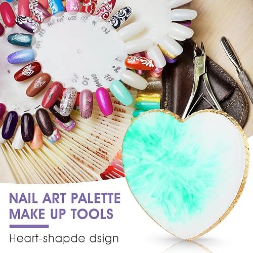 Sibba Resin Nail Art Palette Nail Mixing Palette Polish Color Mixing Plate Golden Edge Nail Holder Display Board Heart Shape Cosmetic Mixing Tools (Green) thumbnail 4