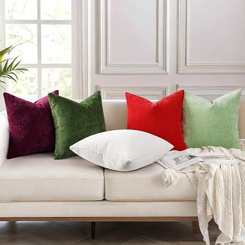 decorUhome Chenille Sage Green Summer Throw Pillow Covers 20x20 Inch Set of 2, Decorative Soft Couch Pillow Covers Solid Dyed Accent Farmhouse Neutral Square Pillow Cases for Sofa thumbnail 5