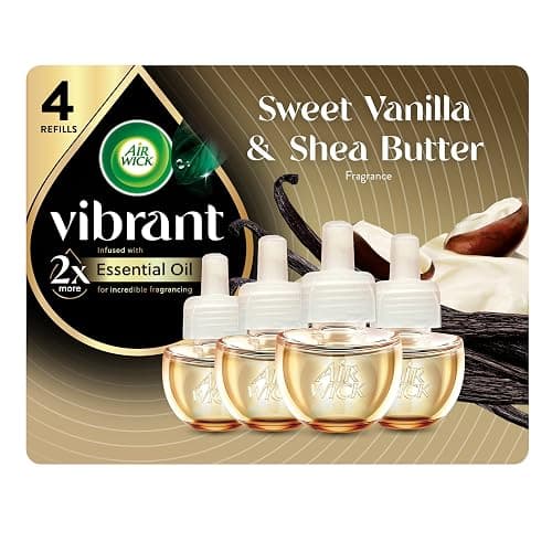 Air Wick Vibrant Plug-In Scented Oil Refills, 4 Count, Sweet Vanilla & Shea Butter, Air Freshener, Essential Oils - Image 1