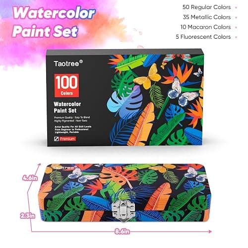 Taotree Watercolor Paint Set 100 Colors, Art Supplies Watercolors Kit Travel Water Colors with 3 Paints Brushes, Crafts Painting Supplies, Drawing for Adults Artist Drawing, Painting thumbnail 3
