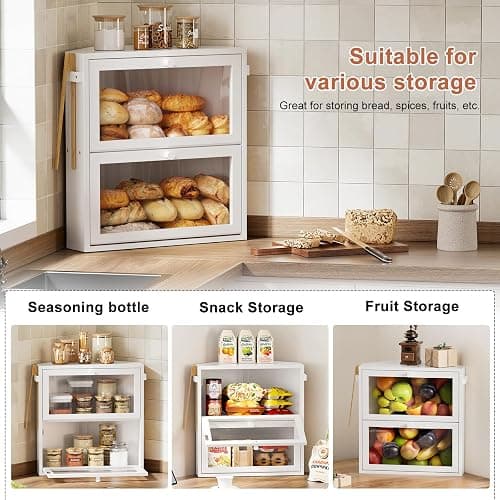 WOWLIVE Corner Bread Box for Kitchen Countertop, Large Double Layer Bread Storage Container for Homemade Bread, Black Bread Holder for Kitchen Counter, Under Cabinet Organizer (White, Extra Large) thumbnail 6