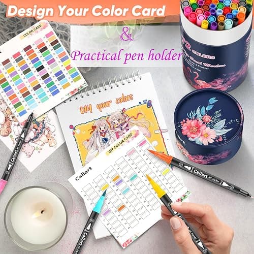 Caliart 72 Colors Double Tip Brush Pens Art Markers, Artist Fine & Brush Pen Coloring Markers for Adult Book Cards Drawing Craft Kit Teacher Office Supplies thumbnail 2