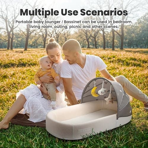 BNAKKON Travel Bassinet Portable Baby Bassinet, Baby Lounger for Newborn, Infant and Toddler, Suitable for Indoor & Outdoor Carrying, Mini Cribs Co Sleeper for Baby in Bed, Foldable Washable, Grey thumbnail 4