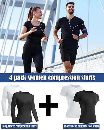 TELALEO 4 Pack Women's Compression Shirt Long/Short Sleeve Performance Workout Baselayer Athletic Top Gym Sports Gear thumbnail 6