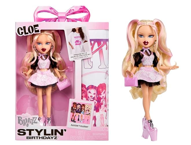Bratz Stylin’ Birthdayz Cloe Fashion Doll with Customizable T-Shirt for You and Accessories - Image 1
