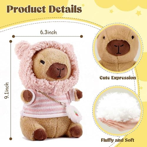 redaica Capybara Plush with 9PCS Clothes & Accessories, Dress Up Stuffed Animals Toy, Easter Basket Stuffers, Cute Capibara Peluches for Girls Boys Kids, Soft Kapibara Plushies Easter Gifts for Kids thumbnail 3