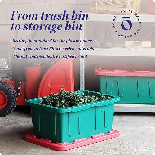 HOMZ 4-Pack Durabilt Tote, Heavy Duty Plastic Storage Bins with Lids, 15 Gallon, Green/Red - Stackable Organizing Containers for Home, Garage, and Office thumbnail 8