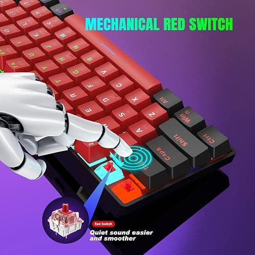 Snpurdiri 60% Wired Mechanical Keyboard, Mini Gaming Keyboard with 61 Keys for PC, Windows XP, Win 7, Win 10 (Black-Red, Red Switches) thumbnail 4