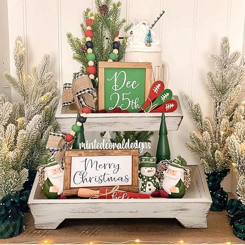 Tiered Tray Stand Farmhouse Tiered Tray for Decors Holder 2 Tiered Tray Stand for Kitchen Bedroom Entryway Coffee Bar thumbnail 2