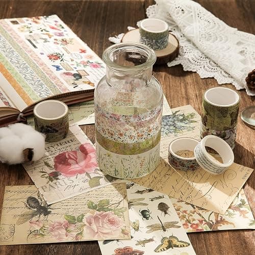 24 Rolls Vintage Washi Tape Set, Floral Letter Butterfly Mushroom Botanical Flower Writable Decorative Tapes for Scrapbooking , Junk Journal supplies, Bullet Journaling 5-75mm Wide 9.84ft long/Roll thumbnail 8