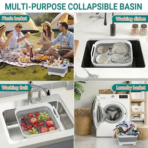 Yecuip Collapsible Wash Basin for Baby Bottles with Drying Rack – 2.4 Gallon Foldable Dish Tub with Handles, Portable RV Camping Sink & Space-Saving Wash Bin with Lid for Kitchen, Travel & Outdoor thumbnail 6