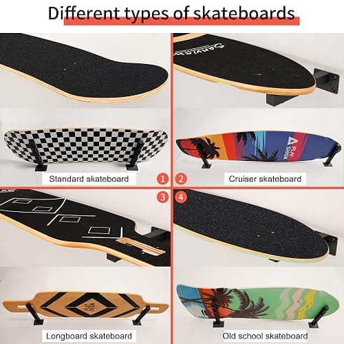 MIUONO Skateboard Wall Mount, Longboard Skateboard Deck Rack Mount on Wall, Skateboards Floating Shelves Brackets, 4 Pack thumbnail 3