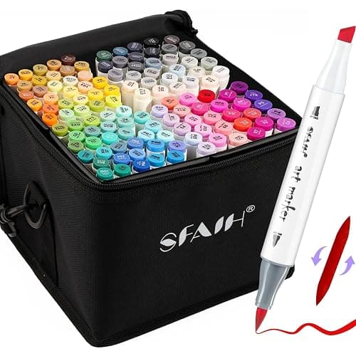 SFAIH Alcohol Markers Brush & Chisel - 121 Colors Double Tipped Art Markers for Adult Coloring Illustration, Gifts for Artist Adult - Adjustable Shoulder Strap & Faux Leather Lining & Outer Zip Pocket - Image 1