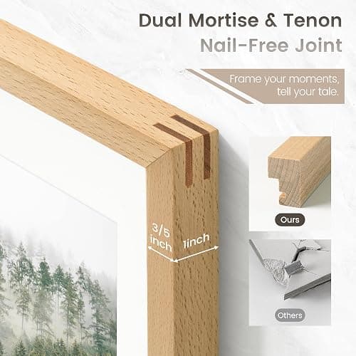 5x7 Picture Frame, USA-Sourced Natural Beech Wood Photo Collage Frame with HD Tempered Glass, Modern Simple 5 x 7 Wooden Frame Matted to 4x6, Gallery Wall Frames for Art, Wall or Tabletop Display thumbnail 3