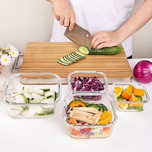 Liuruiyu 8 Pack Glass Food Storage Containers with Lids, Meal Prep Containers, Airtight Bento Boxes with Leak Proof Locking for Microwave, Oven, Freezer and Dishwasher, BPA Free thumbnail 5