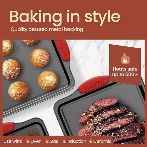 BAKKENMaster 6-Piece Nonstick Gray Marble Coated Bakeware Set - Professional Quality Carbon Steel Pans with Silicone Handles - Ideal for Oven, Refrigerator, Freezer - Dishwasher Safe thumbnail 8