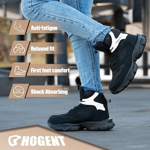 Hogent Steel Toe Shoes for Women Men Wide Non Slip Composite Work Sneakers Indestructible Comfortable Safety Tennis Shoes Lightweight Breathable Construction Sneakers Puncture Proof Ergonomic Design thumbnail 5
