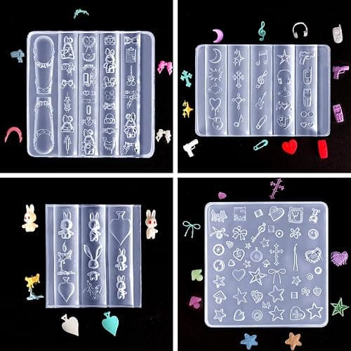 Laza 4pcs Y2K Silicone Nail Molds, Multiple Rabbit Shapes Nail Molds | Reusable Nail Molds for Nail Art, Good Elasticity, 3D Nail Mold, Rabbit,Caps,Scissors,Pistols with Scraper & Pen thumbnail 5