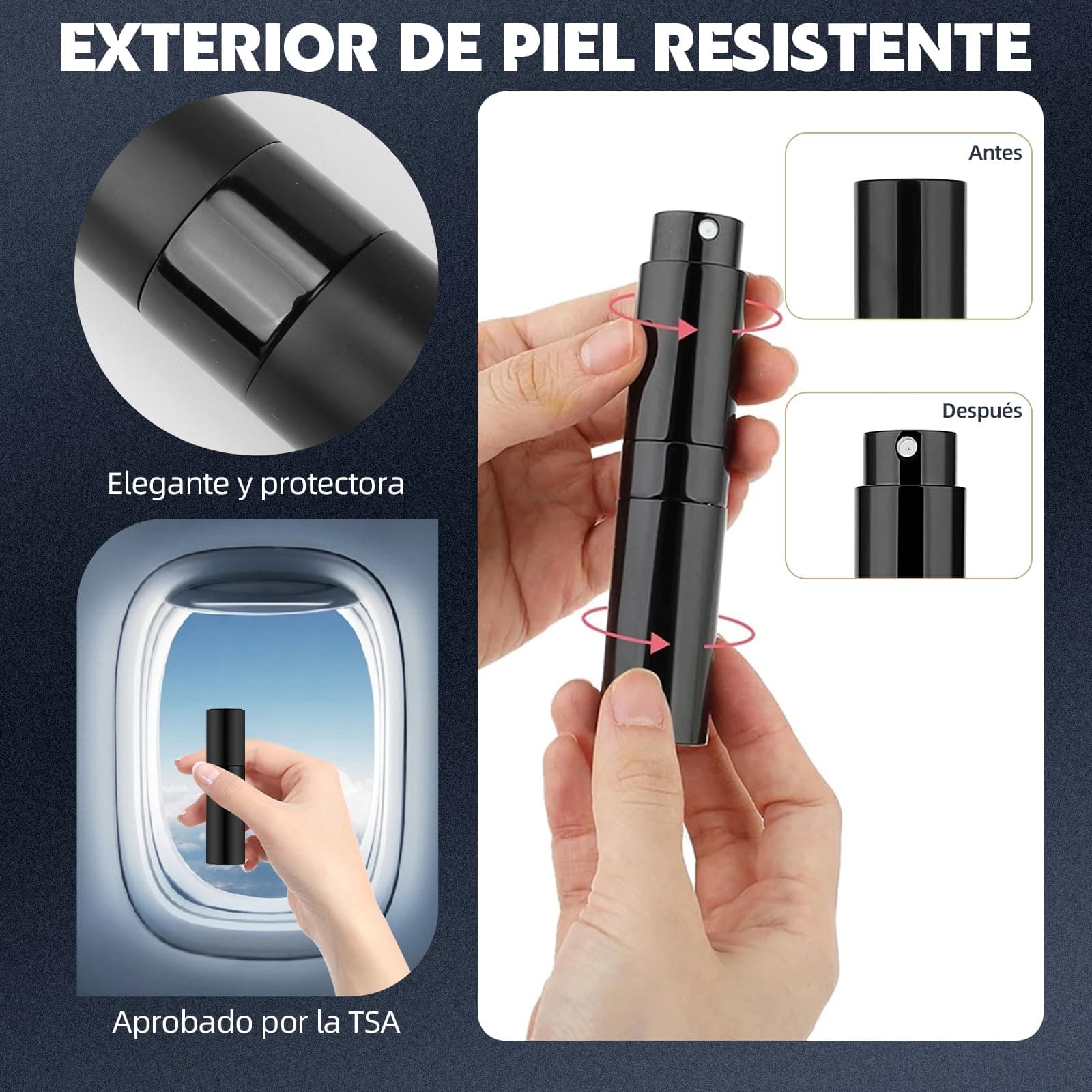 Atomizador para Perfume Rellenable Portátil, Diseño Rotativo, Botella Spray Dispensador 8ML, 2 Piezas Dispensador de Perfume Viajar y Salir, para Mujer y Hombre, con Funda y Adaptador, 2 PCS Negro thumbnail 3