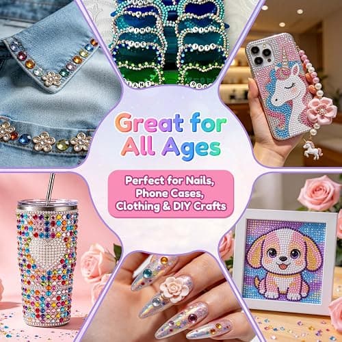 Winwj 40 Colors 40000pcs Bedazzling Kit with Glue and Pen, 3mm Nail Art Rhinestones, Flatback Gems with Tweezers & Pen, Nail Art Crystals for DIY Crafts, Phone Cases, Clothes thumbnail 7