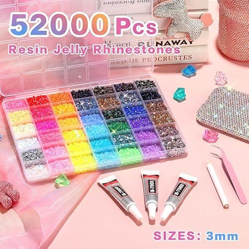 ALTRJO 52000Pcs 42 Colors Resin Jelly Rhinestones for Bedazzling, 3mm Multicolor Resin Flatback Gems for Diamond Art, Bedazzler Kit with 3Pcs 10ml B7000 Jewelry Glue for DIY Crafting Shoes Nail Art thumbnail 2