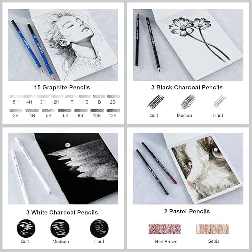 KALOUR PDAS 127 Drawing Set Sketching Kit, Pro Art Supplies with 3-Color Sketchbook & Coloring Book, Neon, Colored, Watercolor, Metallic, Graphite, Charcoal Pencils, Gift for Artists Adults Teens thumbnail 6