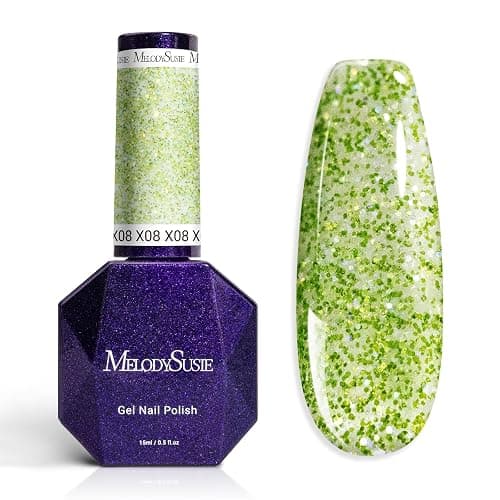 MelodySusie Galaliver Green Glitter Gel Nail Polish, 15ML Sparkly Bright Green Shimmer Gel Polish Soak Off UV LED Cured Long Lasting Gift for Women DIY Nail Design Nail Art Manicure X08 - Image 1