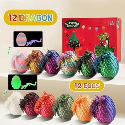 JOMBY 12PCS 3D Printed Dragon Eggs with Dragon Inside, Mini Egg Set, Articulated Crystal Fidget Toy for for Kids & Adults Gifts Christmas Ornament & Stocking Stuffers thumbnail 3