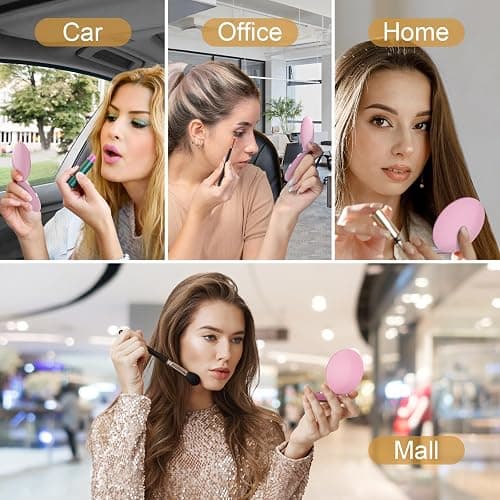 Kakuje Compact Mirror with Light, 1X/3X Magnification LED Pocket Mirror with USB Data Cable,Mini Mirror for Purse, Pocket,Travel and Present (Pink) thumbnail 7