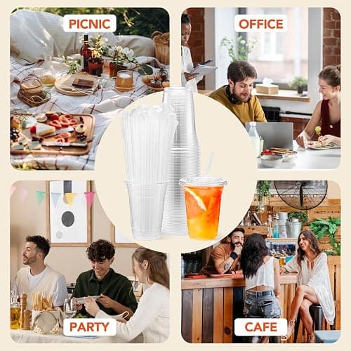 Glotoch Express Plastic Cups with Lids and Straws [100 Sets - 16oz] Disposable Clear Crystal Plastic Coffee Cups with Lids, BPA Free Small To Go Cold Cup for Cold Drinks, Milkshake, Juice, Party thumbnail 4