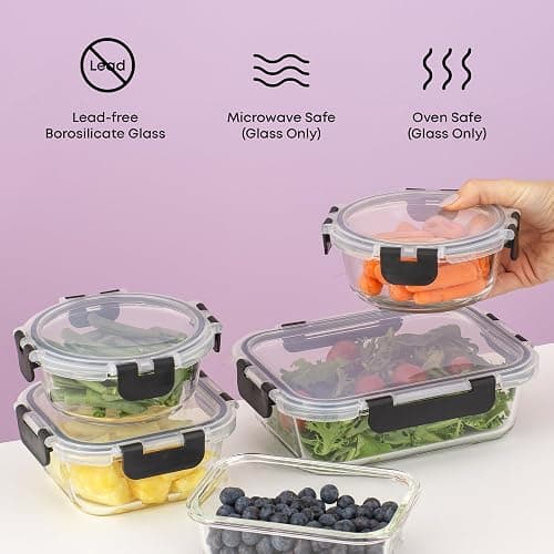 JoyJolt 24pc Borosilicate Glass Storage Containers with Lids | 12 Airtight/Freezer Safe Food Storage Containers for Pantry and Kitchen | Meal Prep Container for Lunch | Glass Tupperware Set thumbnail 6
