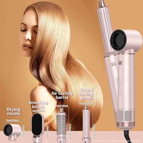 Dryhsip 5 in 1 Hair Styler & Wrap Air Curler, Low-Speed Hair Tools (Pink) | Negative Ionic Hair Brush Drying, Professional Blow Dryer Brush for Curling Volumizing Straightening Styling thumbnail 7